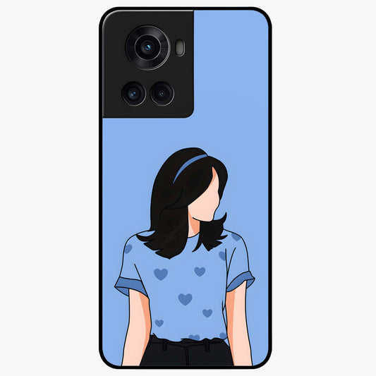 Soft Hearts Girl Glass Case for 1+10R cute front view featuring illustrated girl with soft heart accents