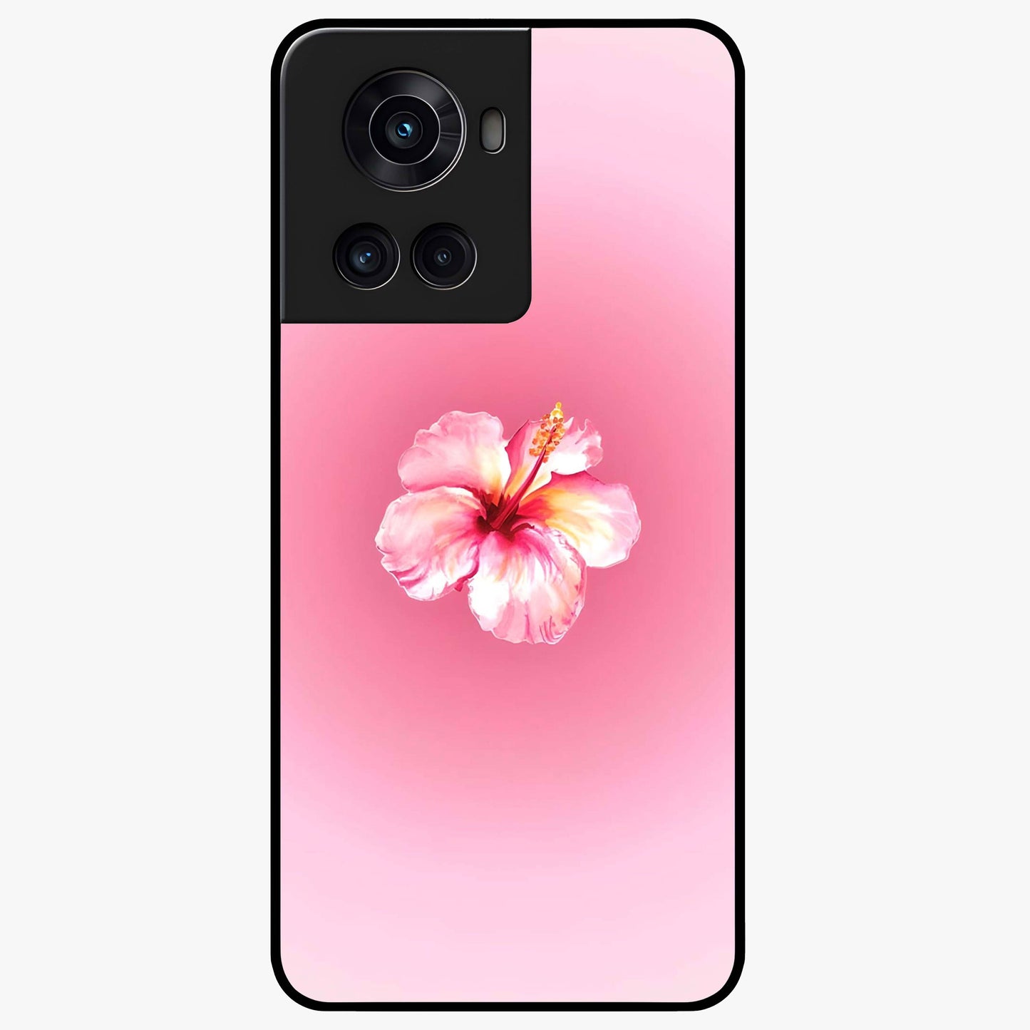 Soft Petal Serenity Glass Case for 1+10R elegant front view featuring gentle floral artwork in muted tones