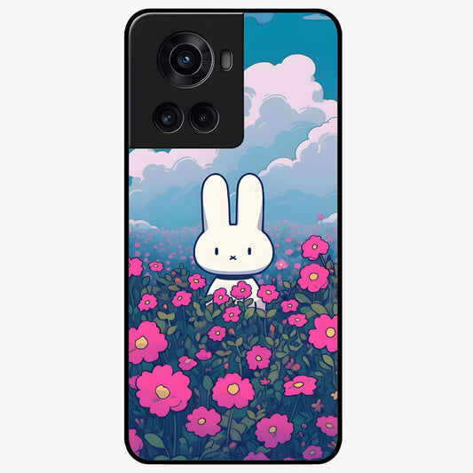 Springtime Blossom Bunny Glass Case for 1+10R adorable front view featuring bunny artwork with spring floral accents
