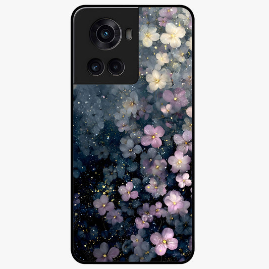 Starlit Blossom Dreams Glass Case for 1+10R dreamy front view featuring floral artwork under sparkling night sky