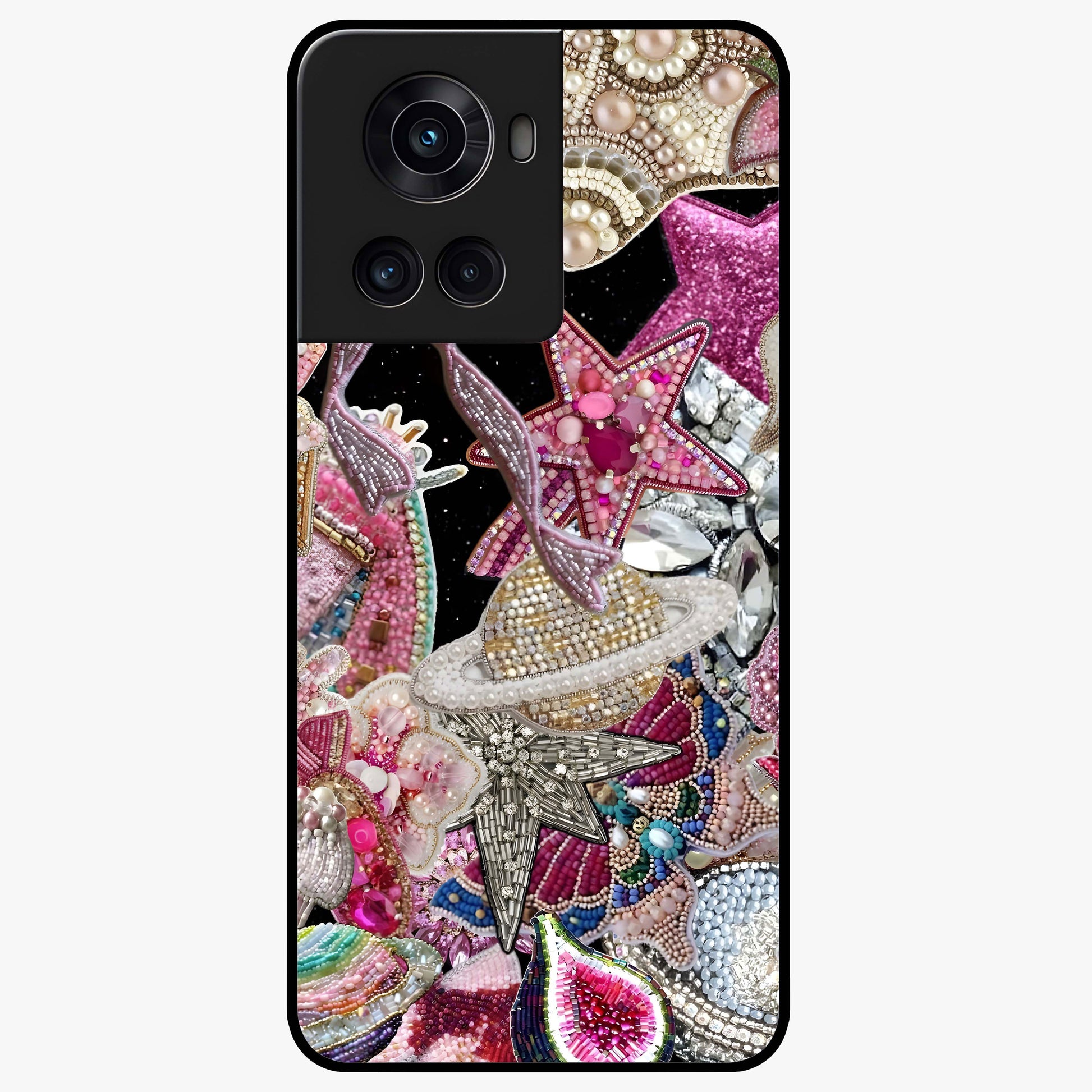 Starlit Jewel Dream Glass Case for 1+10R luxurious front view featuring jewel inspired artwork with star accents