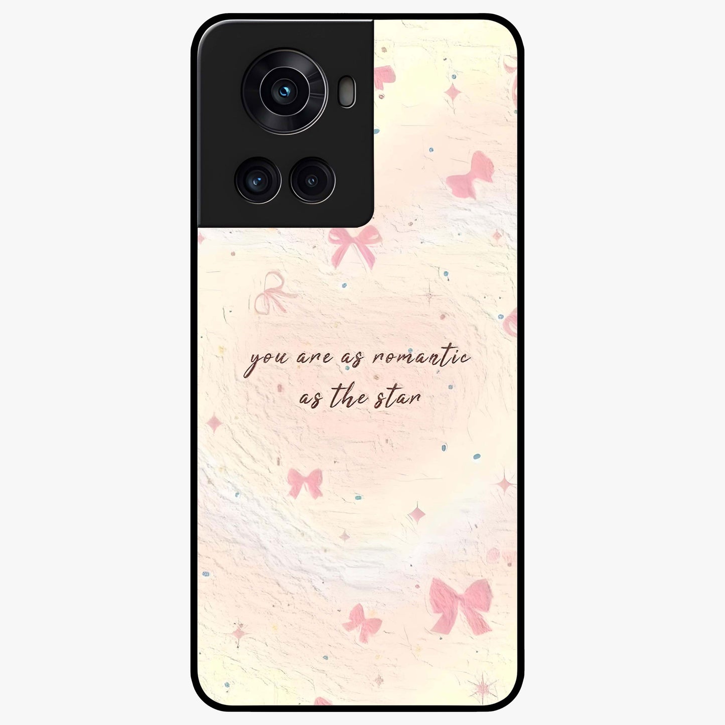 Starry Bow Romance Glass Case for 1+10R charming front view featuring romantic bow artwork with star accents