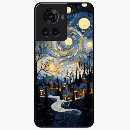 Starry Winter Town Glass Case for 1+10R scenic front view featuring snowy town artwork under sparkling night sky