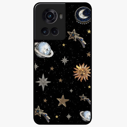 Stars and Planets Brooches Glass Case for 1+10R elegant front view featuring celestial jewelry inspired artwork