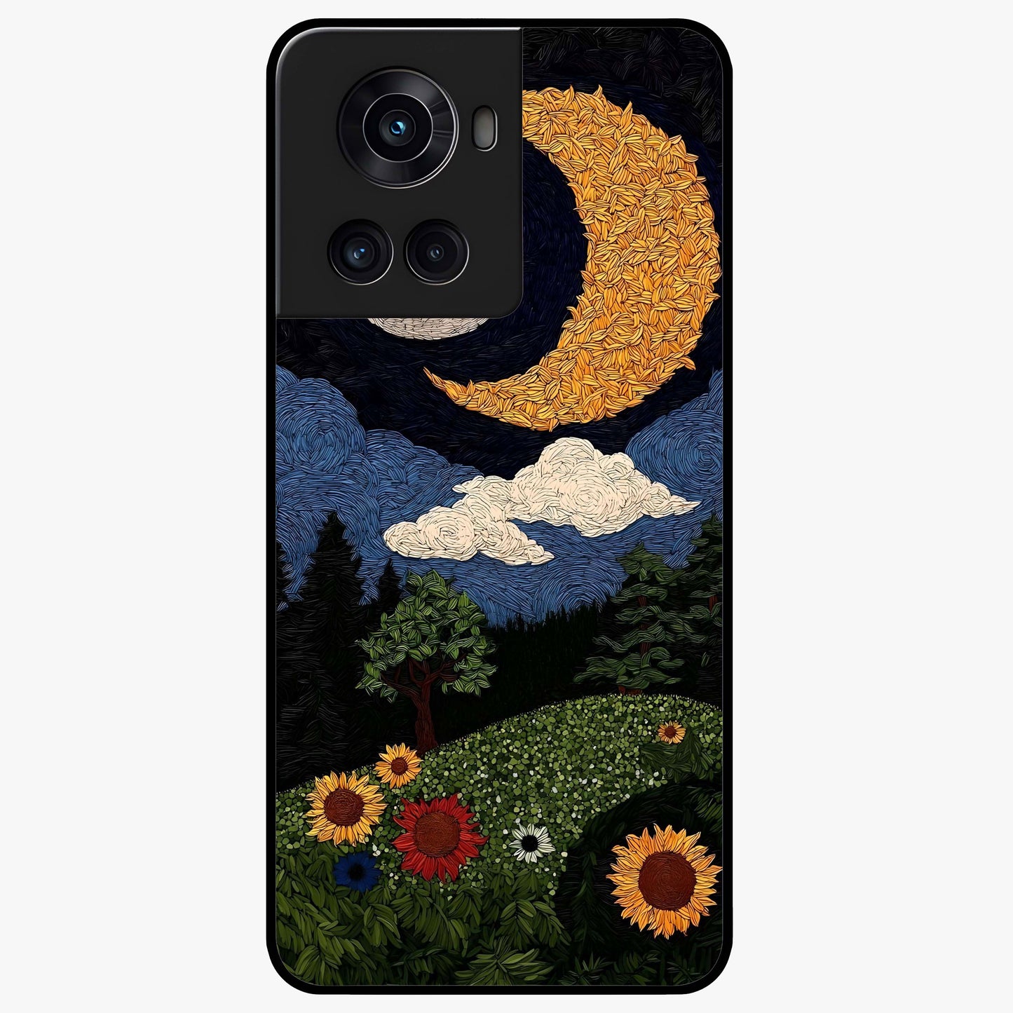 Sun and Moon Magic Design Glass Case for 1+10R artistic front view featuring symbolic sun and moon artwork
