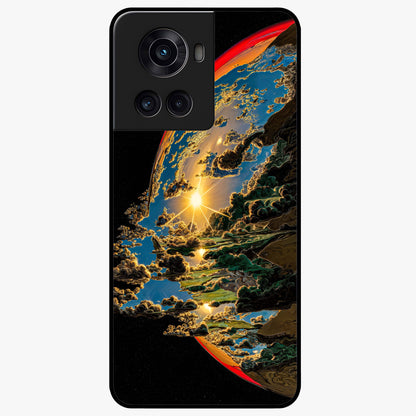 Sunrise Bursting Glass Case for 1+10R radiant front view featuring vibrant sunrise inspired artwork