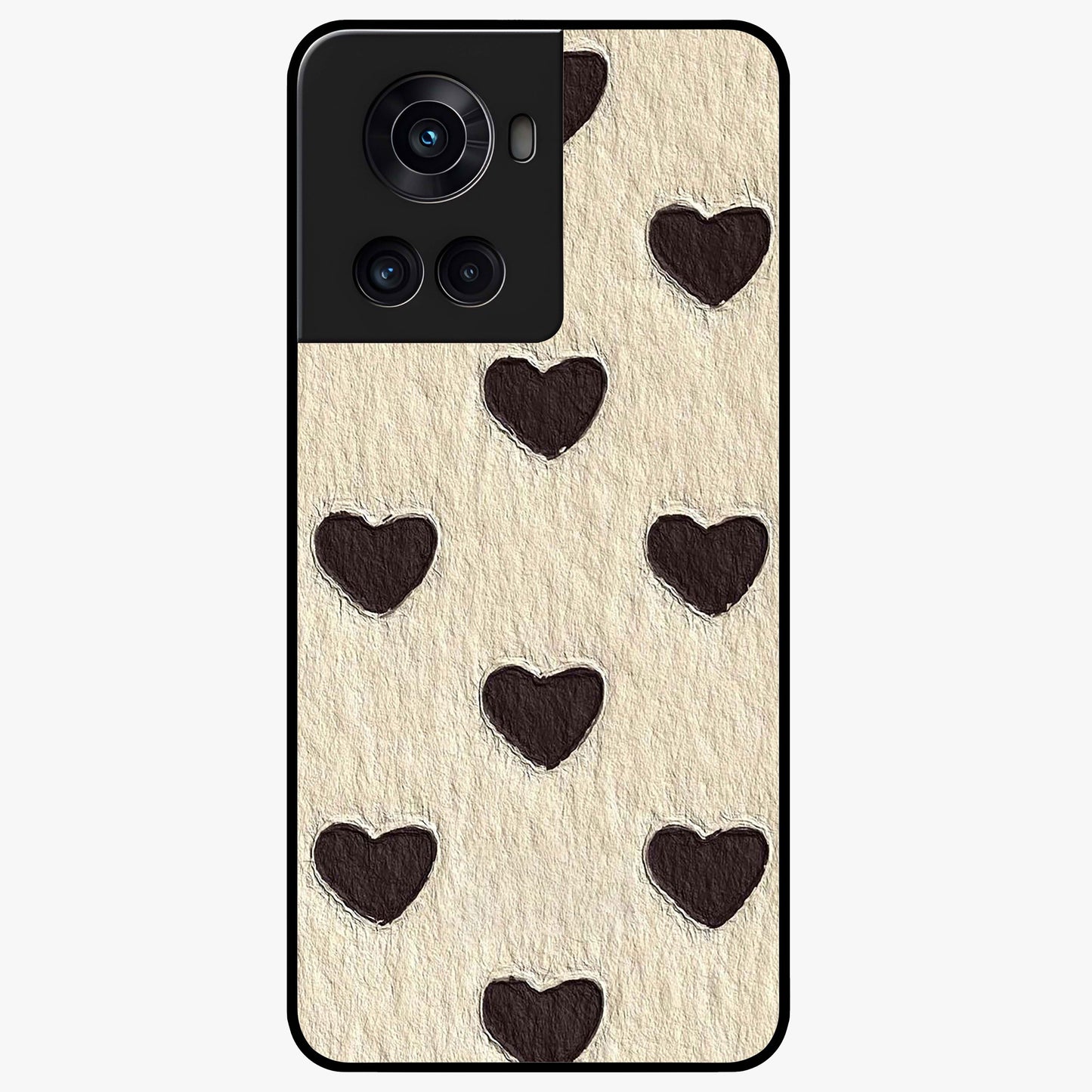 Textured Love Pattern Glass Case for 1+10R romantic front view featuring heart themed textured artwork