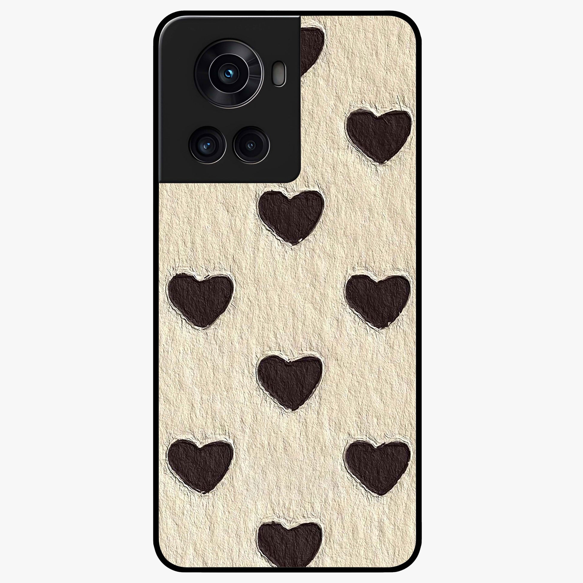 Textured Love Pattern Glass Case for 1+10R romantic front view featuring heart themed textured artwork