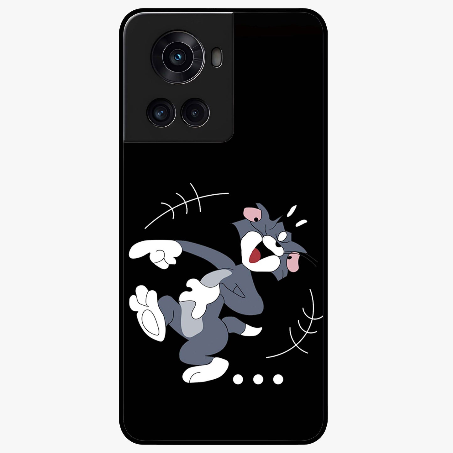 Tom in Trouble Glass Case for 1+10R playful front view featuring animated character artwork in humorous theme