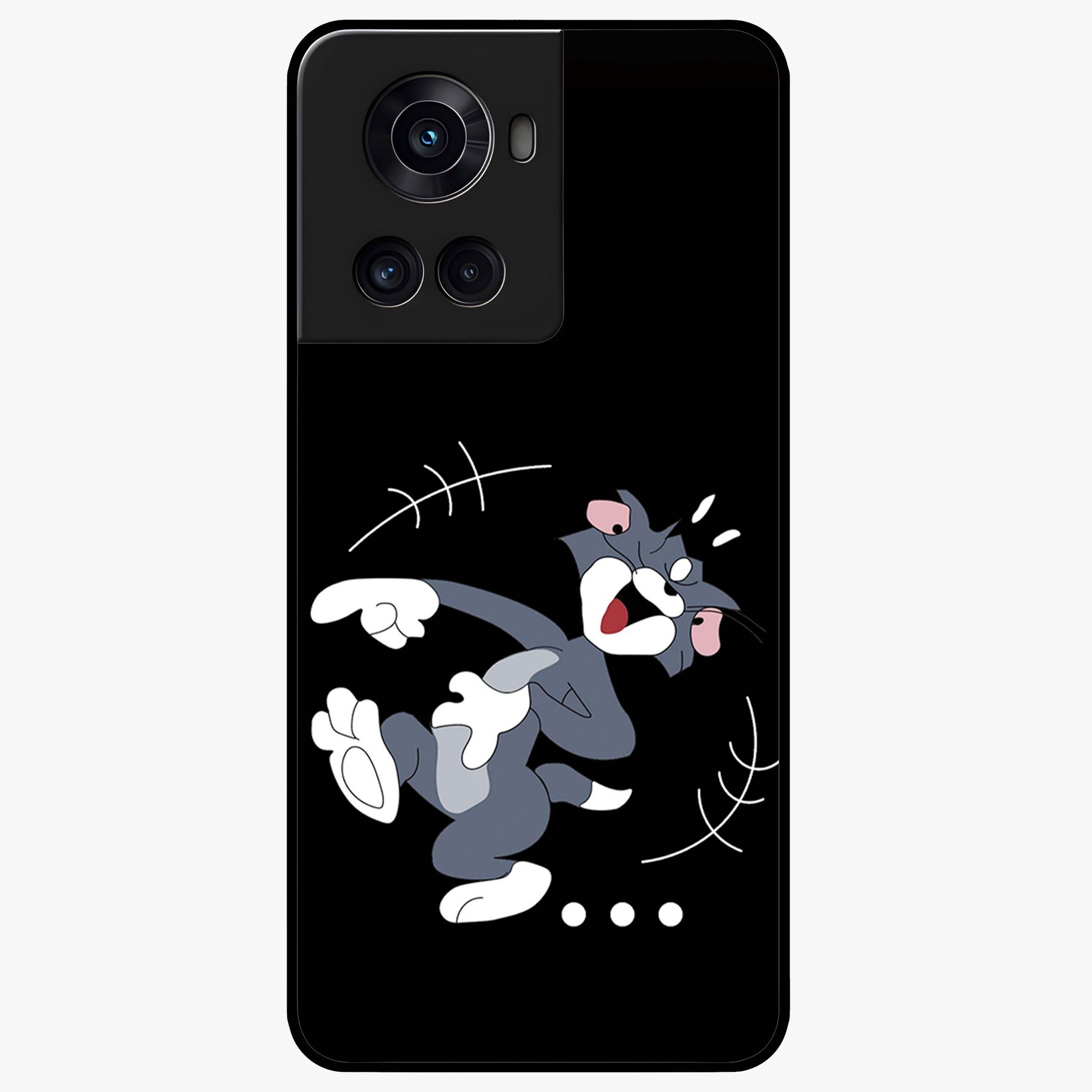 Tom in Trouble Glass Case for 1+10R playful front view featuring animated character artwork in humorous theme