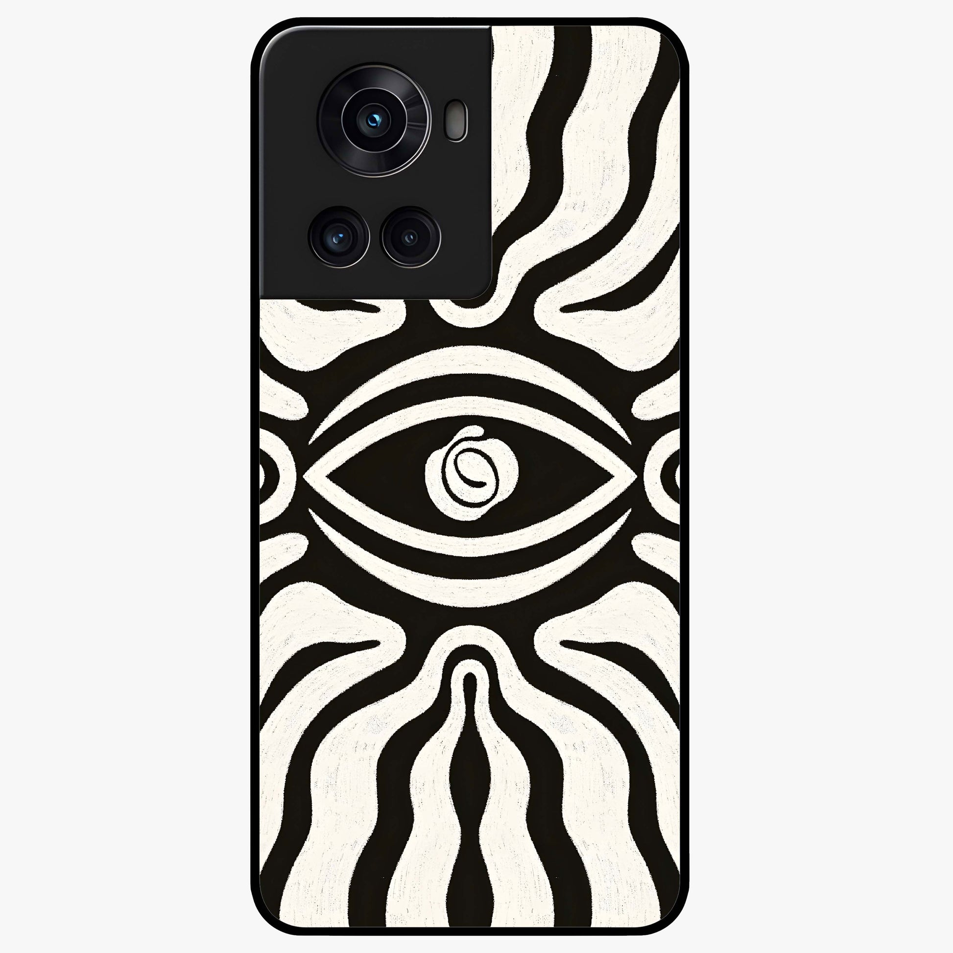 Trancewave Illusion Art Glass Case for 1+10R vibrant front view featuring abstract illusion inspired artwork