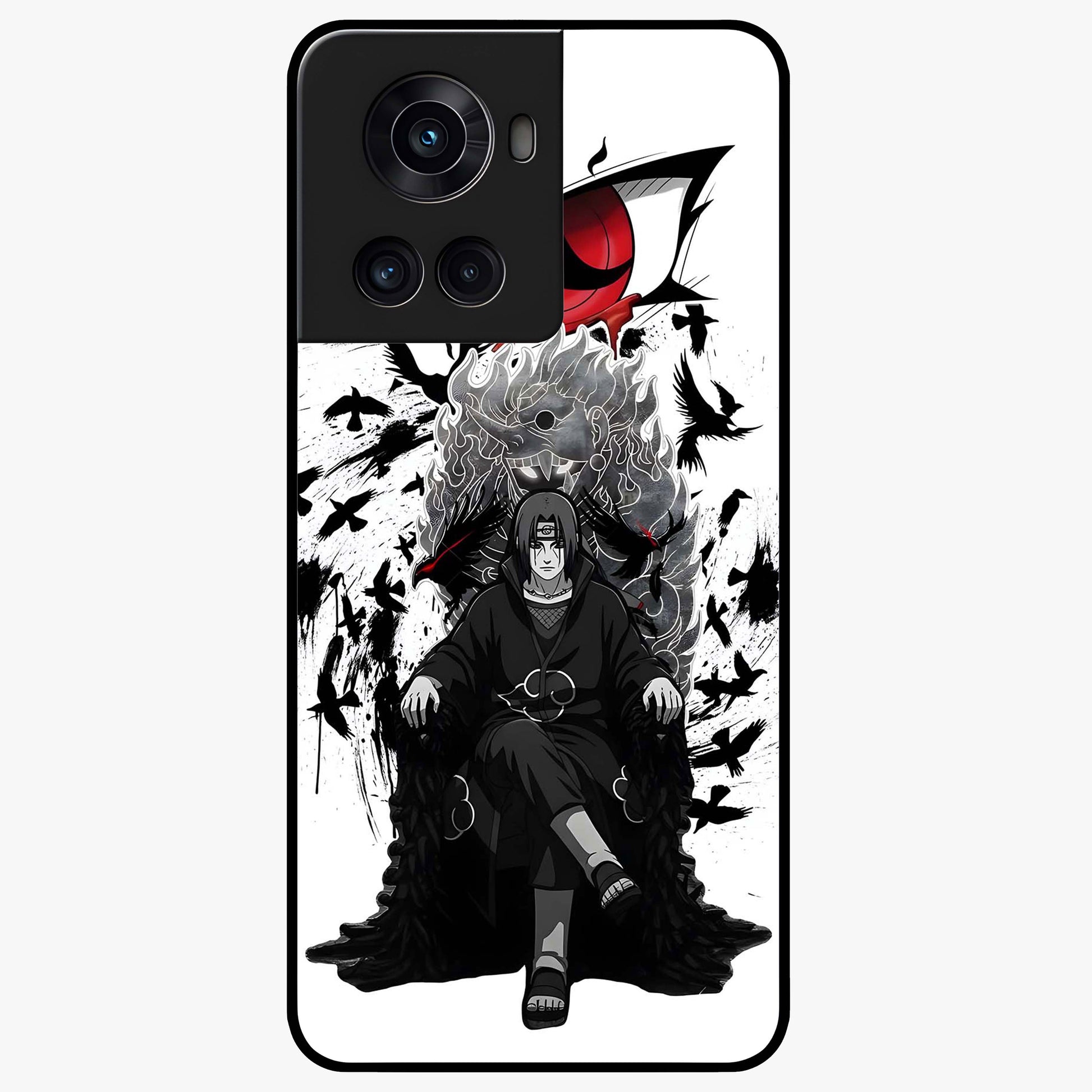 Uchiha Shadow Throne Glass Case for 1+10R intense front view featuring dark anime inspired throne artwork
