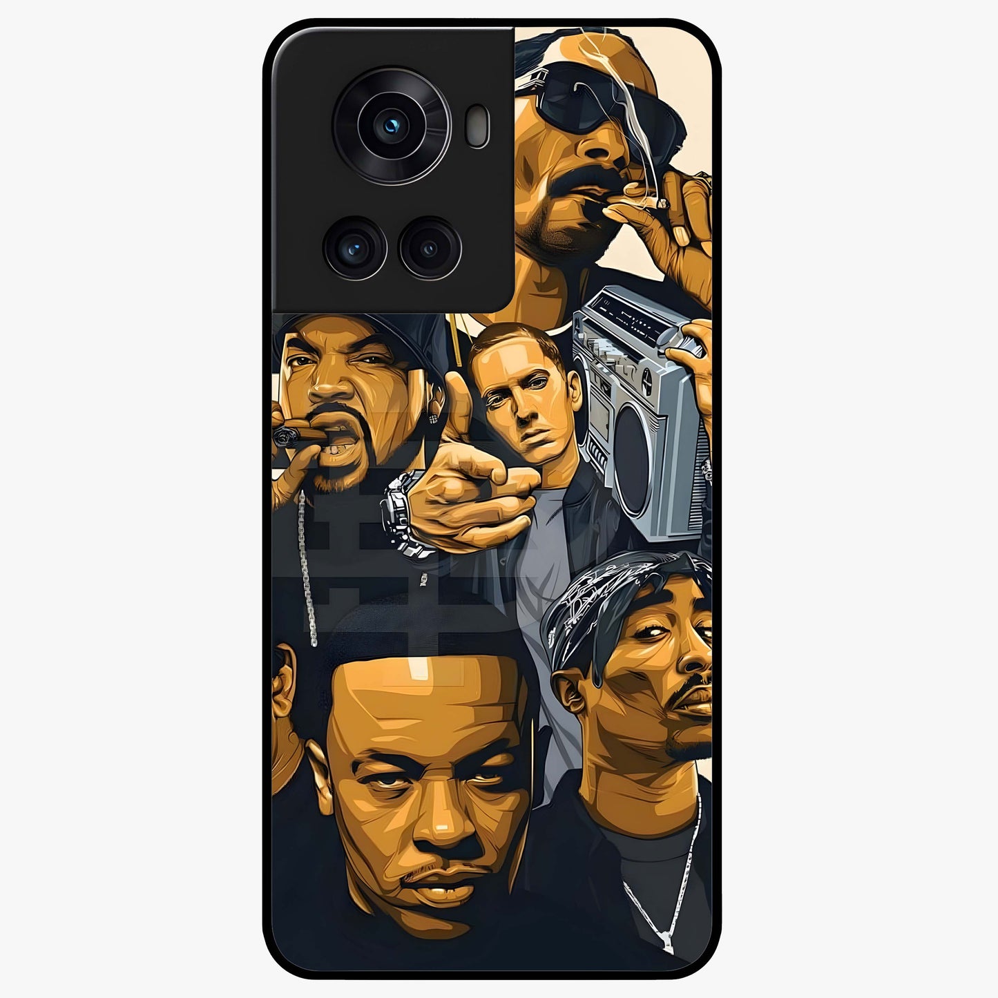 Urban Rap Legends Glass Case for 1+10R bold front view featuring street inspired music artwork