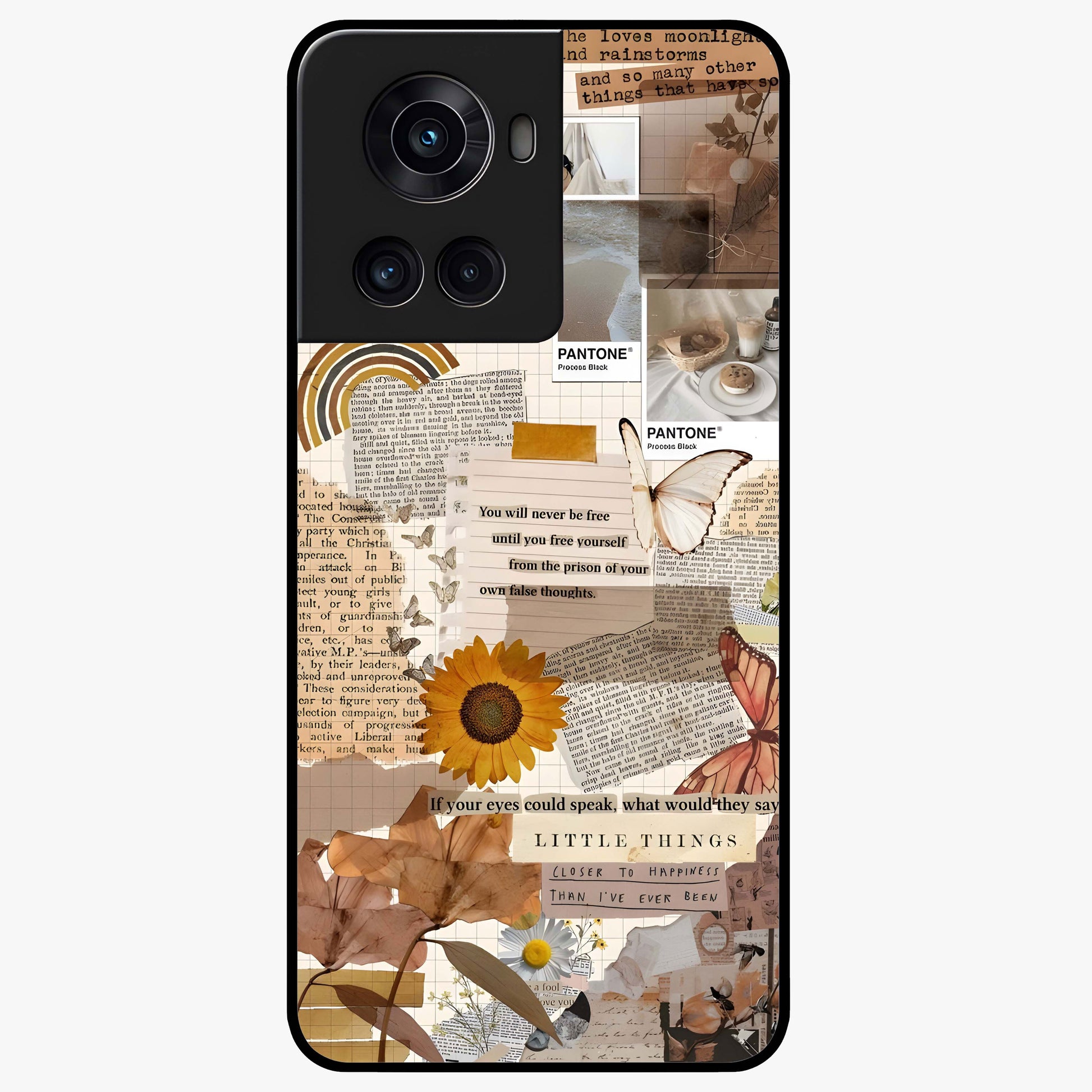 Vintage Aesthetic Collage Glass Case for 1+10R artistic front view featuring layered retro collage artwork