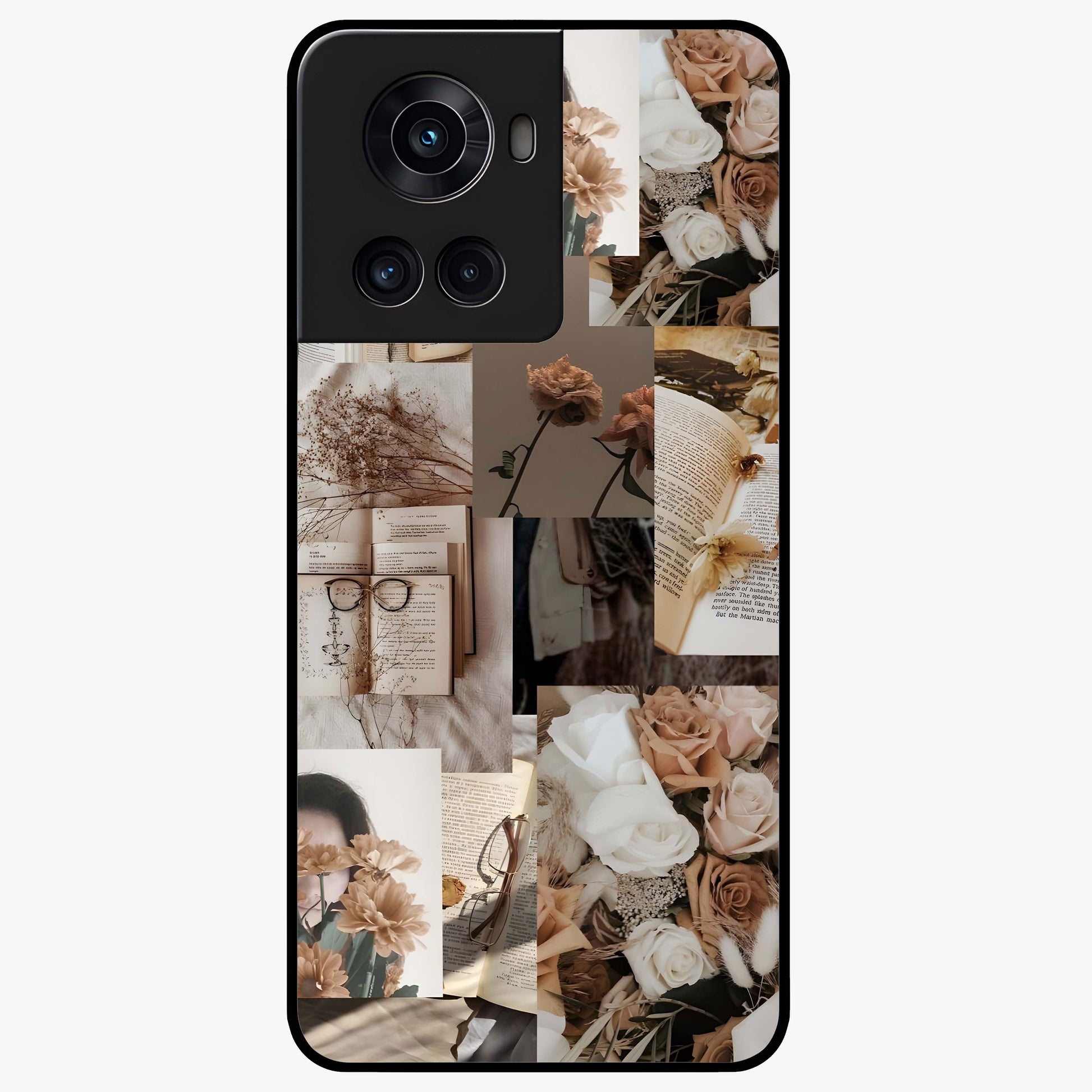 Vintage Bloom Story Glass Case for 1+10R elegant front view featuring classic floral artwork with nostalgic vibe