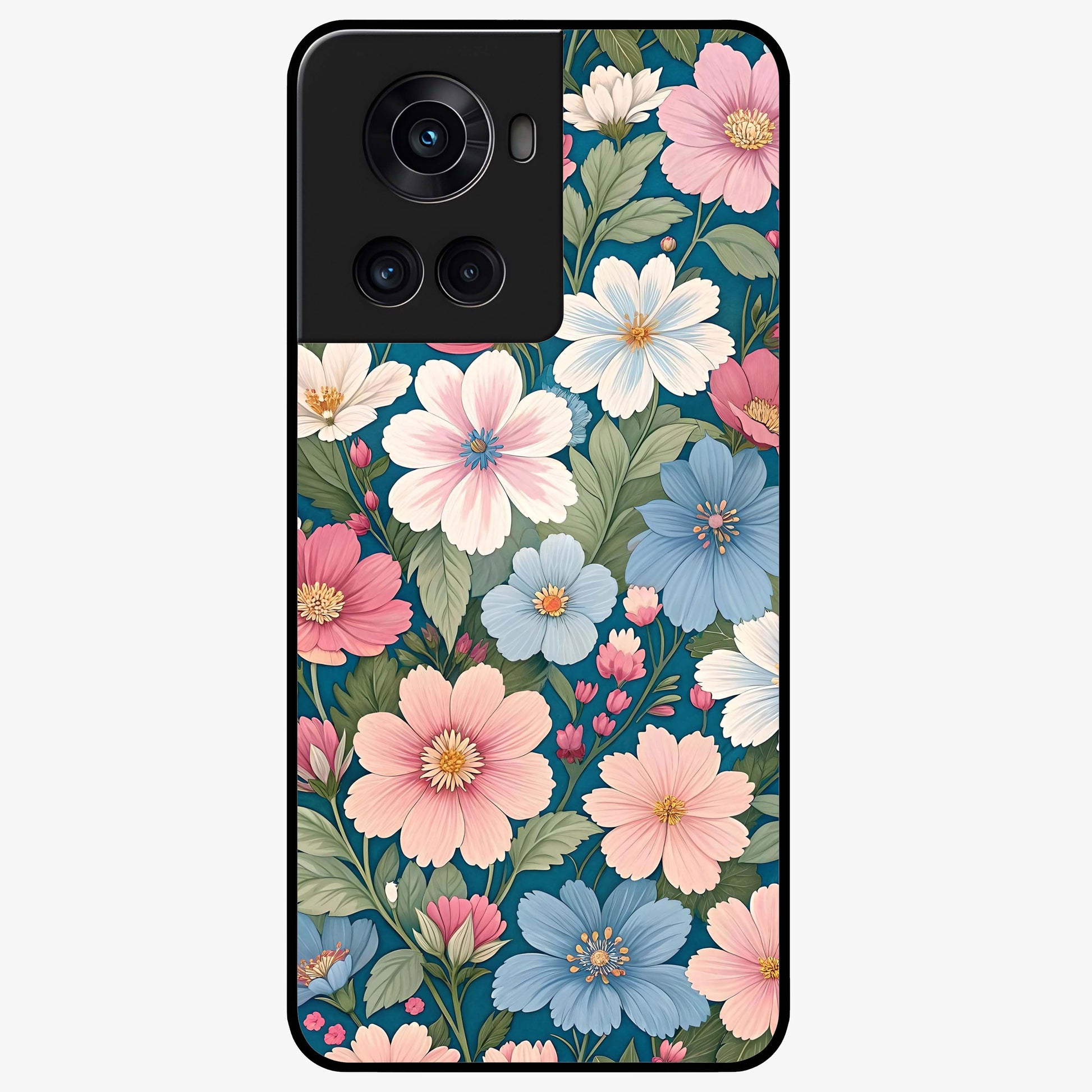 Vintage Floral Charm Glass Case for 1+10R graceful front view featuring charming retro floral artwork