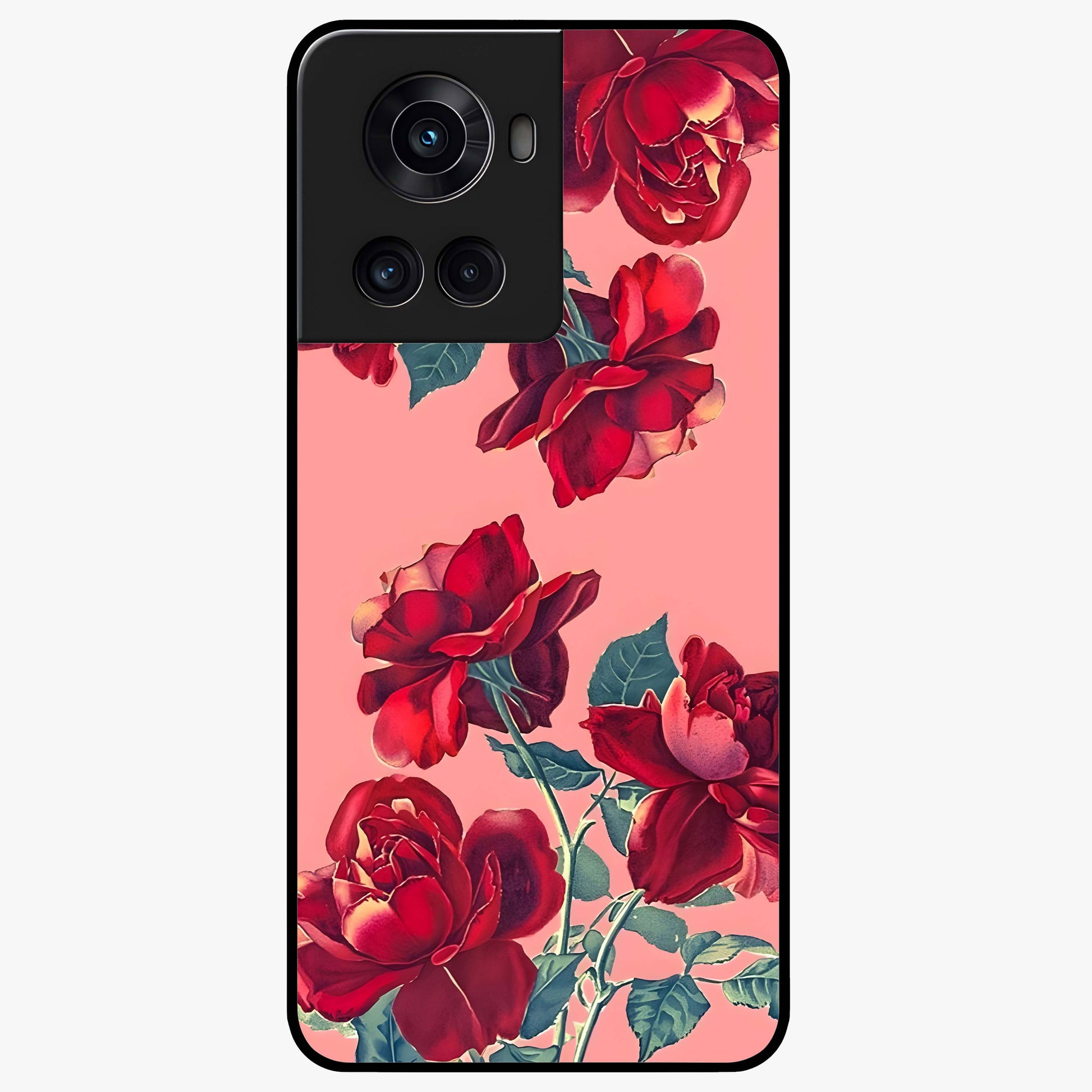 Vintage Rose Beauty Glass Case for 1+10R elegant front view featuring classic rose artwork in muted vintage tones