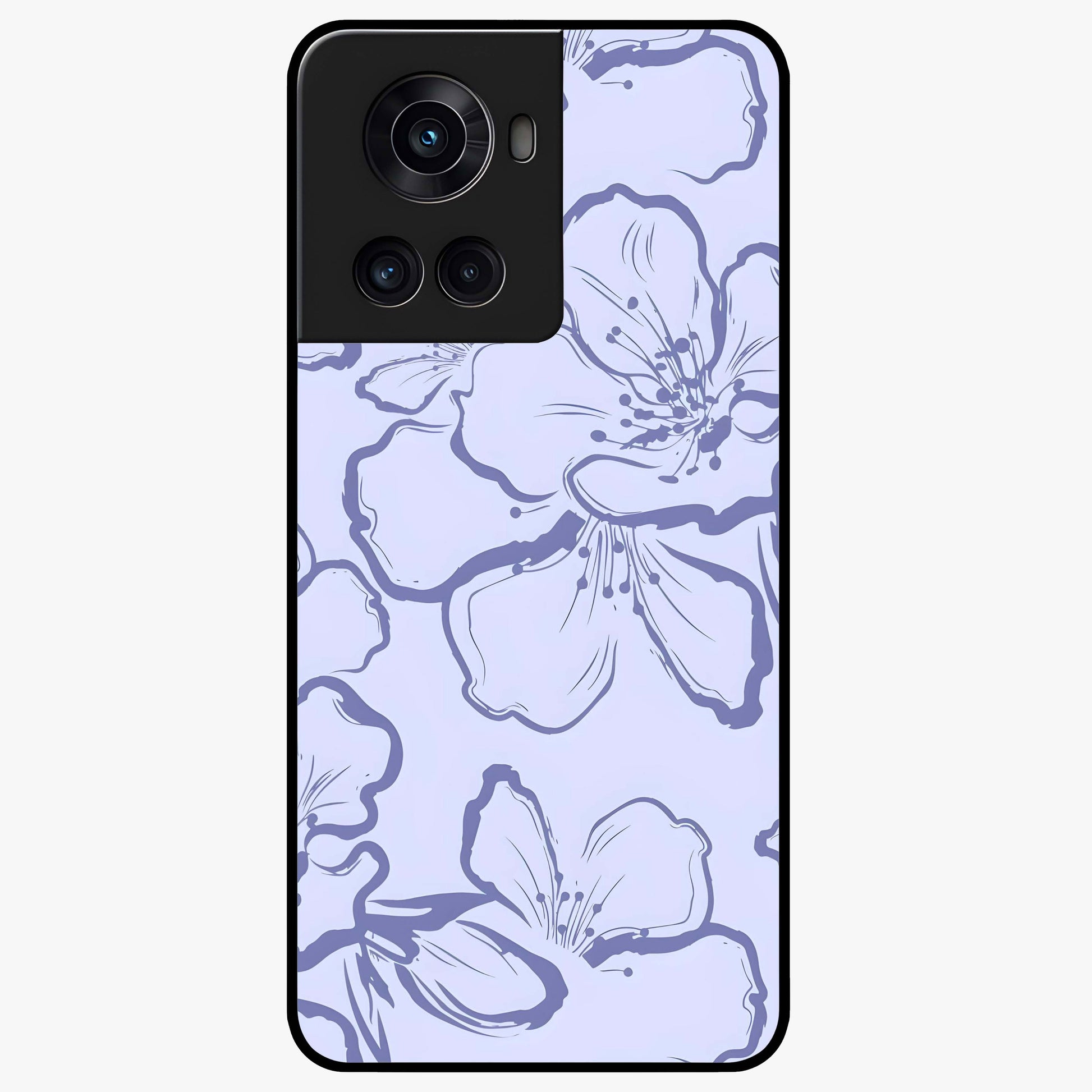 Violet Sketch Garden Glass Case for 1+10R artistic front view featuring floral sketch artwork in violet tones