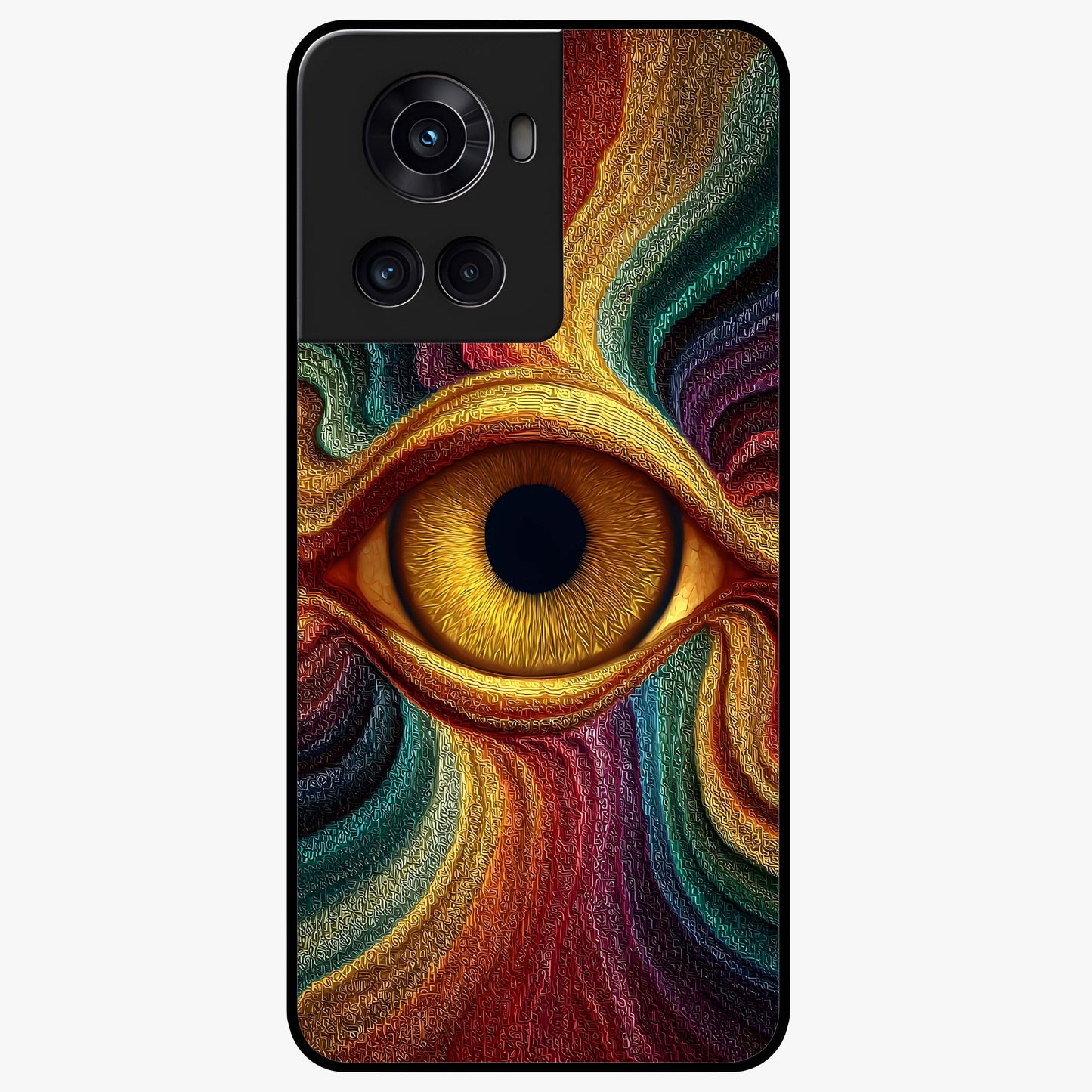Visionary Flame Core Glass Case for 1+10R intense front view featuring fiery flame inspired artwork
