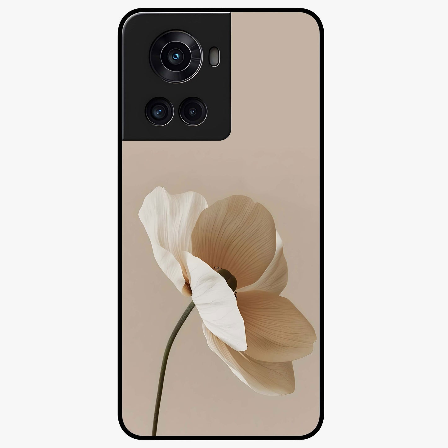 Whispering Petals Glass Case for 1+10R graceful front view featuring subtle floral artwork with airy vibe