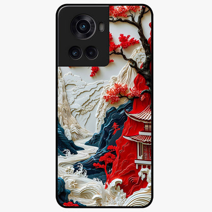Whispers of Sakura Waves Glass Case for 1+10R artistic front view featuring cherry blossom artwork blended with flowing waves