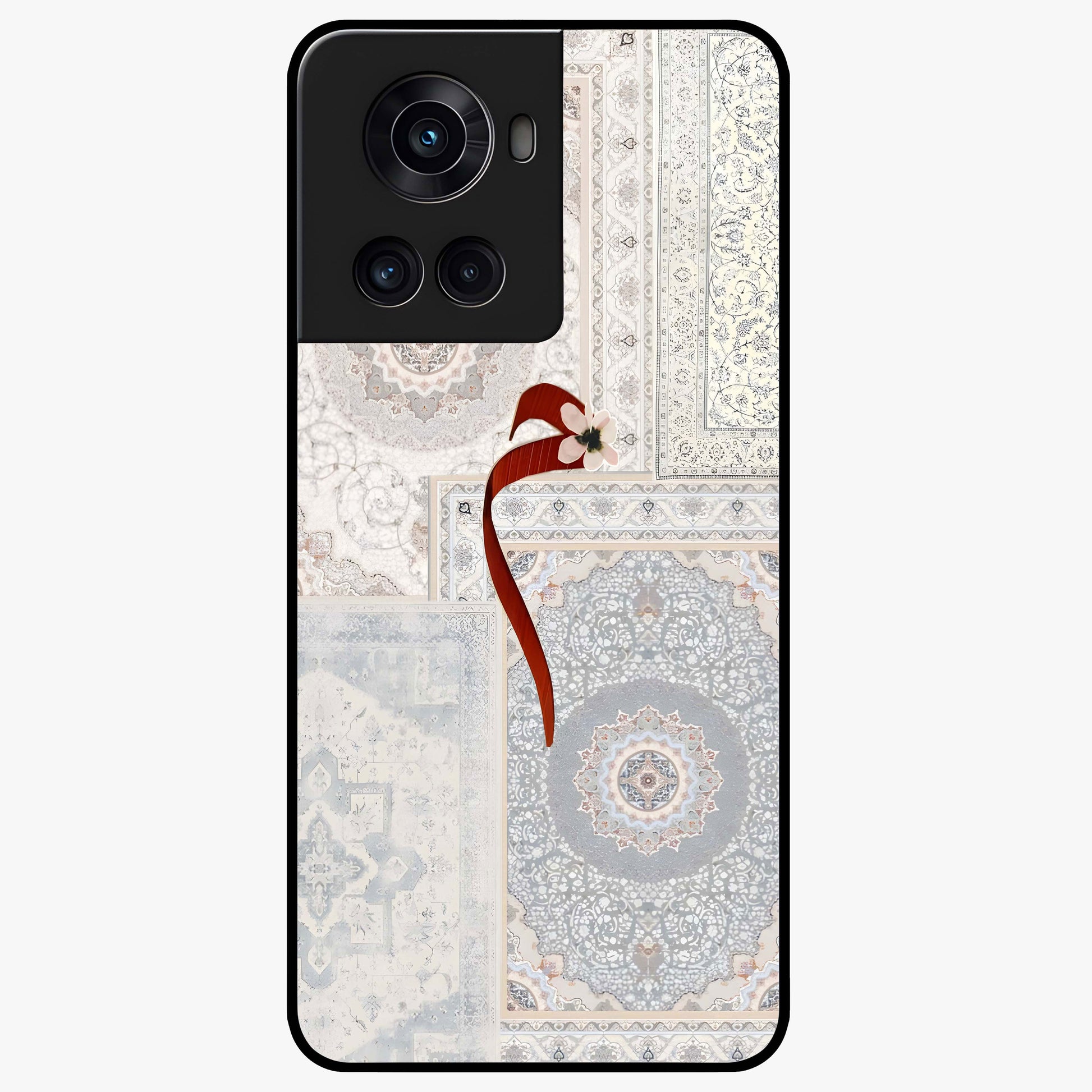 White Aesthetic Bow Glass Case for 1+10R clean front view featuring minimal bow artwork in soft white tones