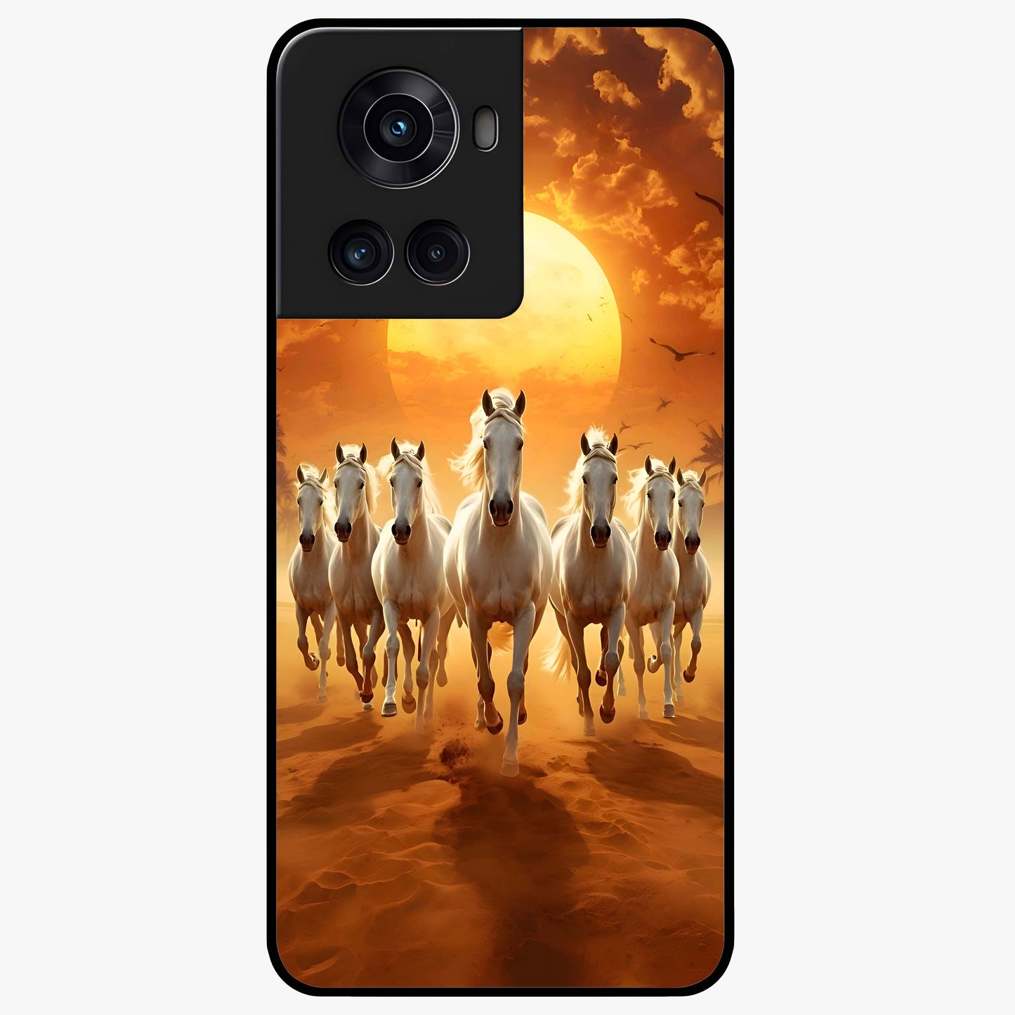 Wild Sunset Majesty Glass Case for 1+10R dramatic front view featuring bold sunset landscape artwork