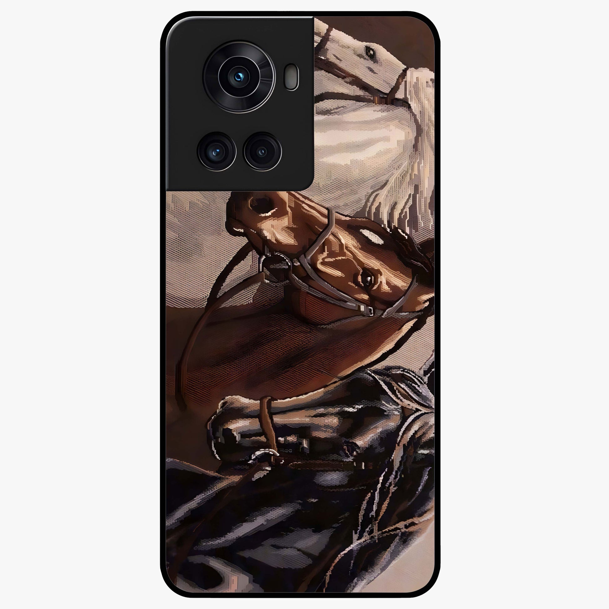 Wild Trio Gallop Glass Case for 1+10R powerful front view featuring three horses in motion with dynamic artwork