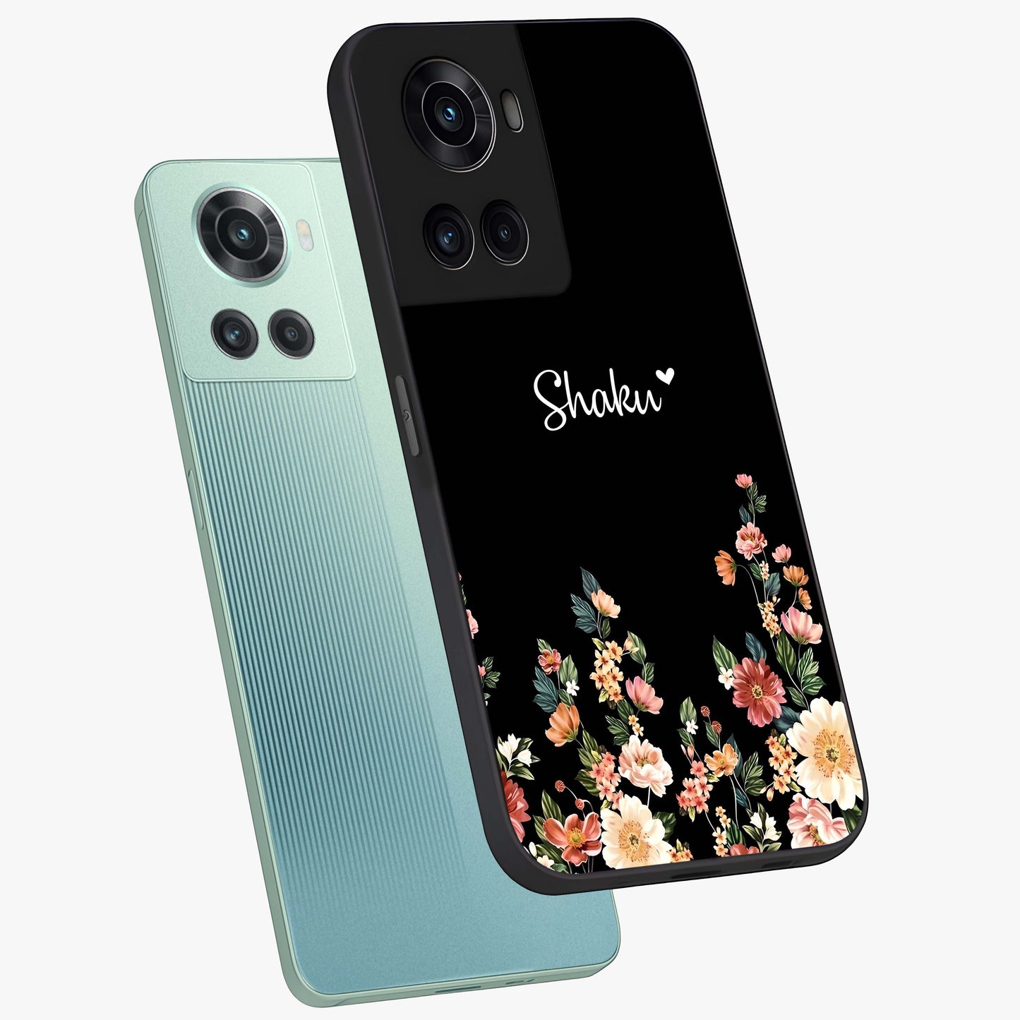 Floral Design With a Custom Personalized Name Glass Case for OnePlus 10R |1+10R