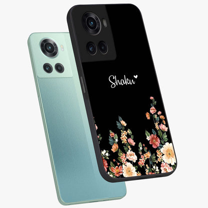 Floral Design With a Custom Personalized Name Glass Case for OnePlus 10R |1+10R