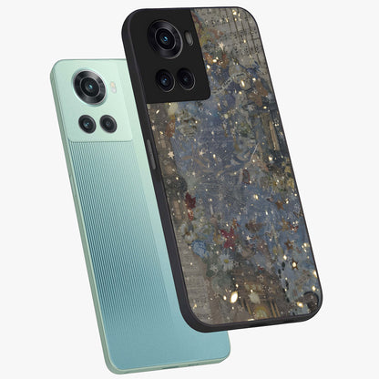 Aesthetic Astrolophia Glass Case for 1+10R angled mockup showcasing glossy cosmic design and premium glass finish