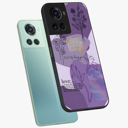 Aesthetic Love With Flower Glass Case for 1+10R angled mockup showcasing glossy finish and soft floral design