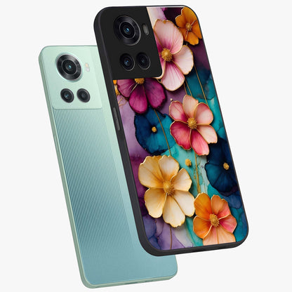 Artlyn Grace Flower Pattern Glass Case for 1+10R angled mockup showcasing glossy finish and graceful flower detailing