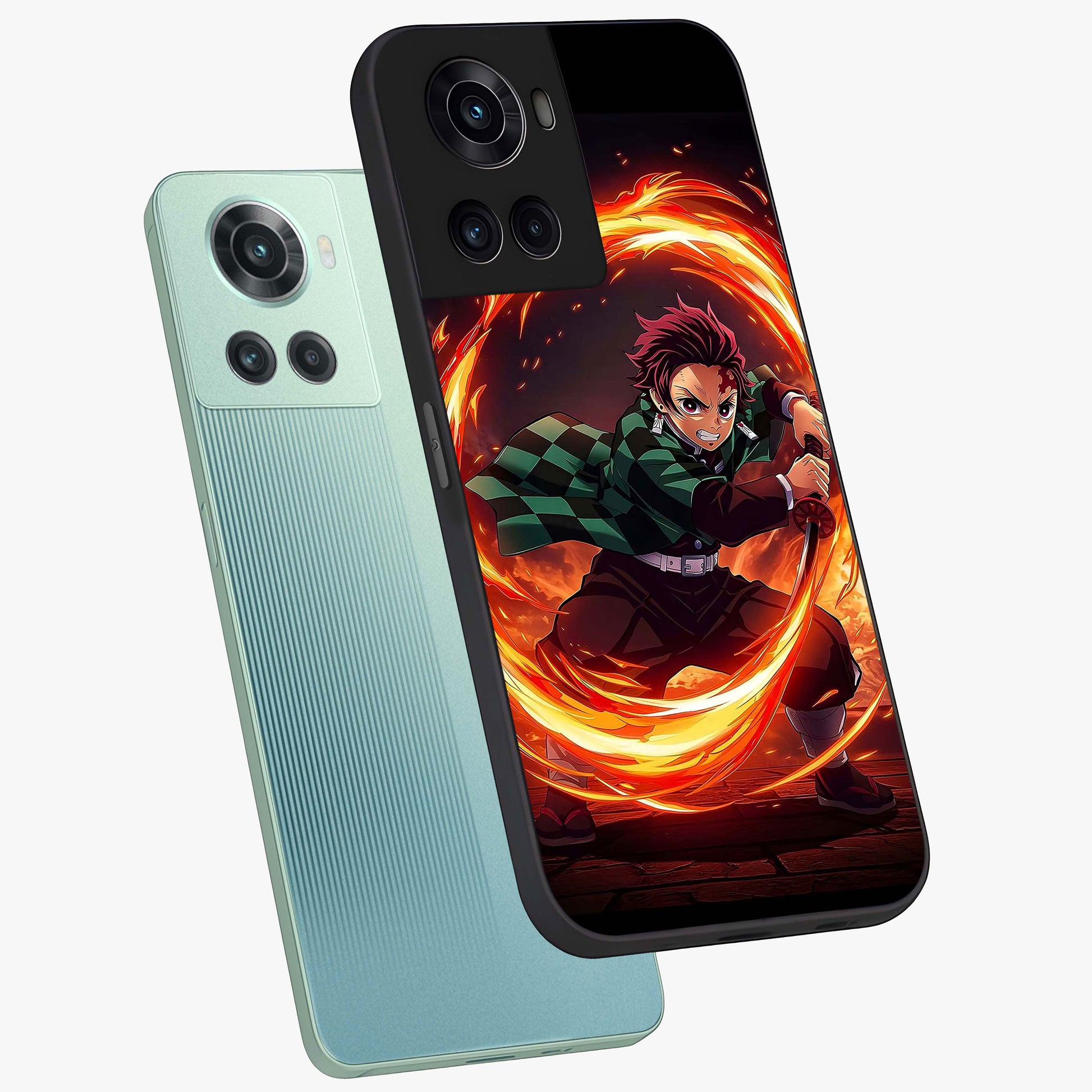 Blazing Sword Resolve Glass Case for 1+10R captured at a warm angle highlighting sharp fiery details, gloss, and edge clarity.