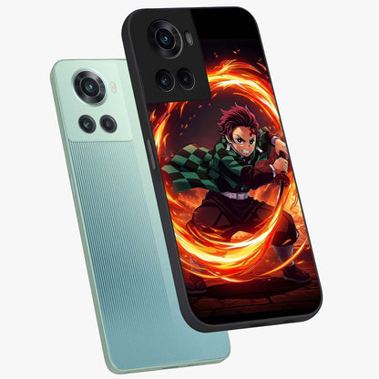 Blazing Sword Resolve Glass Case for 1+10R captured at a warm angle highlighting sharp fiery details, gloss, and edge clarity.