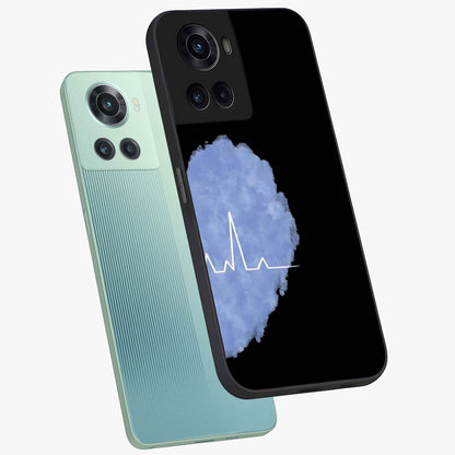 Blue Pulse Bond Glass Case for 1+10R angled mockup showcasing glossy glass finish and vibrant energy design