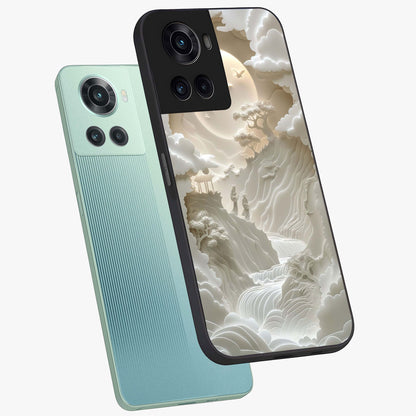 Celestial Origami Glass Case for 1+10R angled mockup showcasing glossy finish and geometric celestial design