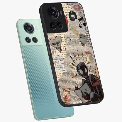 City Dream Sketch Glass Case for 1+10R captured at a warm angle highlighting urban line details, gloss, and edge clarity.