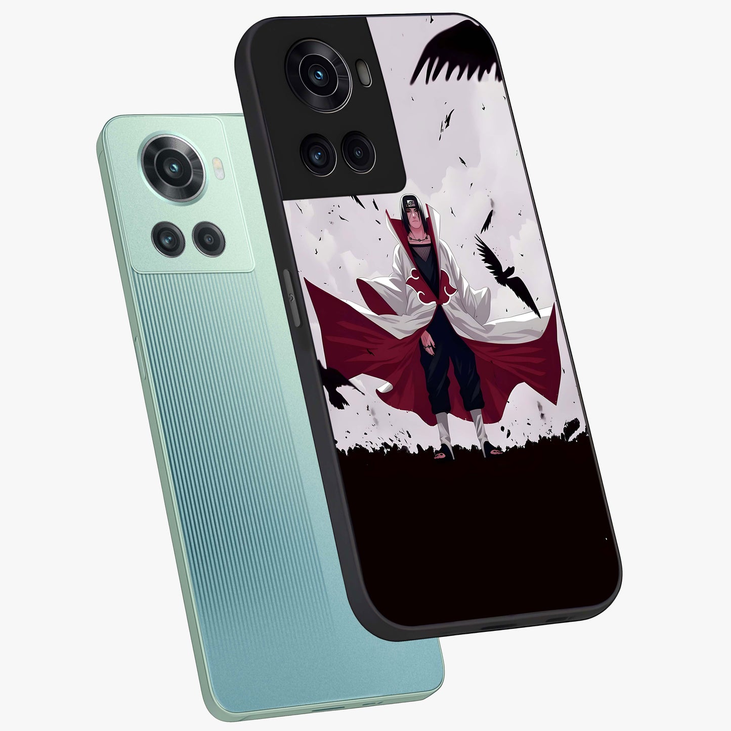 Crimson Crow Ascension Glass Case for 1+10R angled mockup showcasing glossy finish and dramatic gothic design