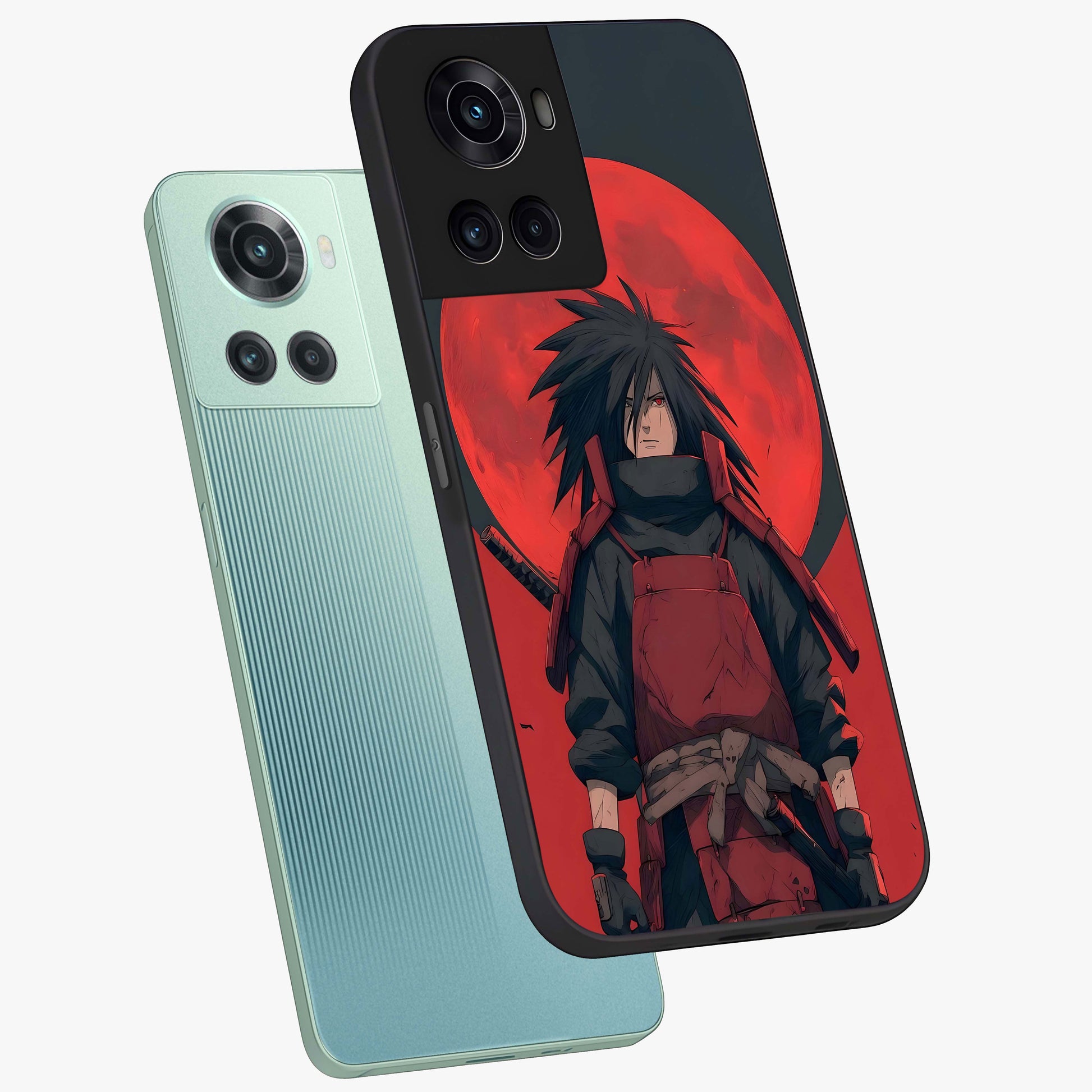 Crimson Moon Warlord Glass Case for 1+10R angled mockup showcasing glossy finish and intense dark red tones