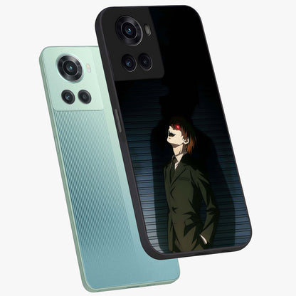 Crimson Shadow King Glass Case for 1+10R angled mockup showcasing glossy finish and dark royal aesthetic
