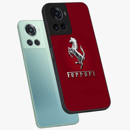 Crimson Stallion Prestige Glass Case for 1+10R angled mockup showcasing glossy finish and bold equestrian detailing