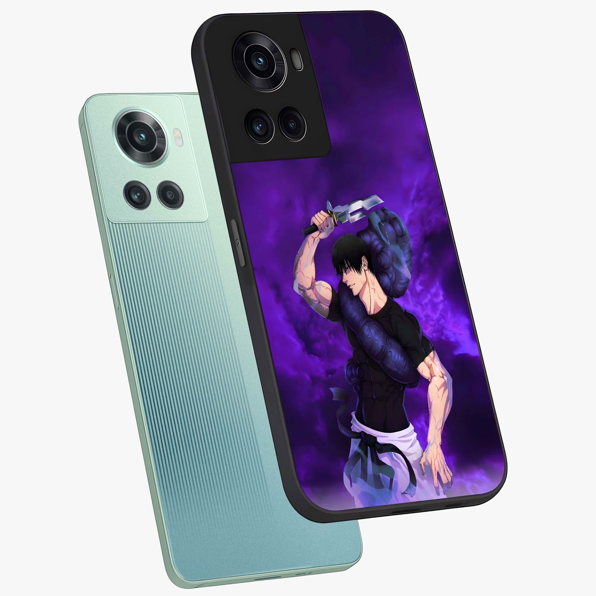 Cursed Strength Ascension Glass Case for 1+10R angled mockup showcasing glossy finish and bold shadow detailing