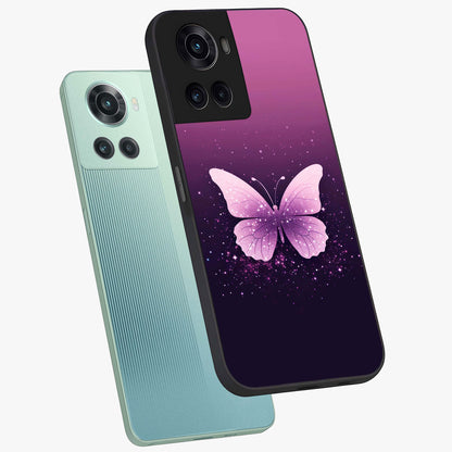 Cute Starry Butterfly Glass Case for 1+10R angled mockup showcasing glossy finish and celestial pastel tones