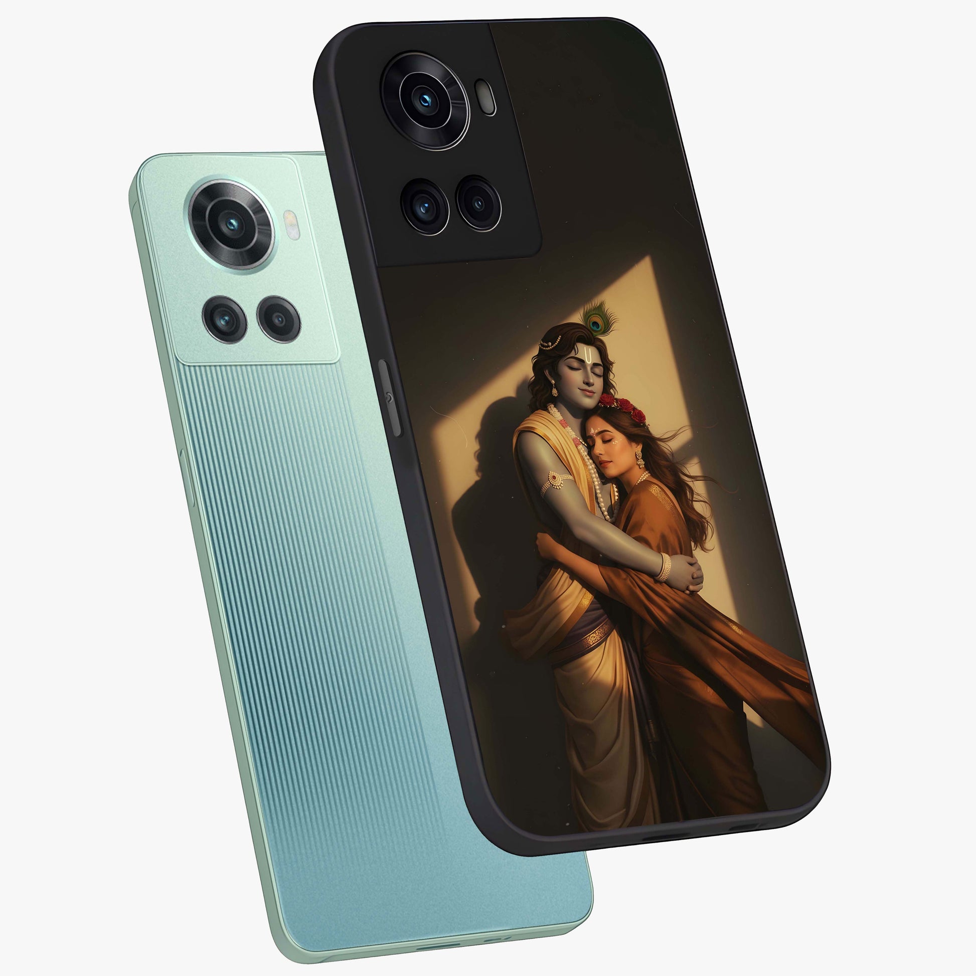 Divine Eternal Love Glass Case for 1+10R angled mockup showcasing glossy glass finish and graceful detailing