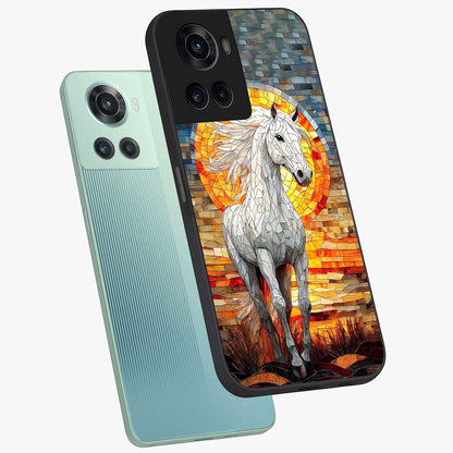 Elected Horse Glass Case for 1+10R angled mockup showcasing glossy finish and dynamic equestrian detailing