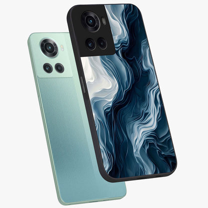 Ethereal Paper Marble Glass Case for 1+10R angled mockup showcasing glossy finish and soft blended textures