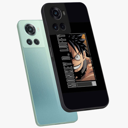 Fearless Pirate Smile Glass Case for 1+10R angled mockup showcasing glossy finish and dark adventurous tones