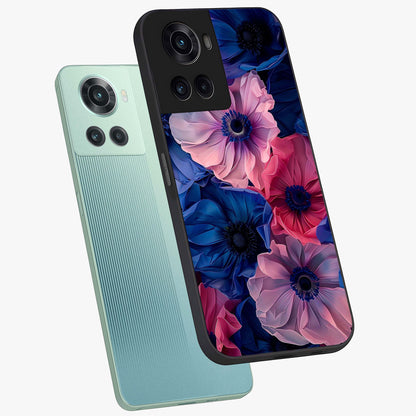 Flower Paper Art Pattern Glass Case for 1+10R angled mockup showcasing glossy finish and textured paper detailing