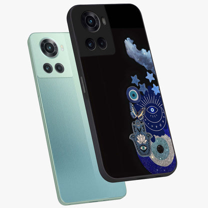 Galactic Charm Cluster Glass Case for 1+10R angled mockup showcasing glossy finish and vibrant star detailing